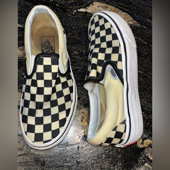 Vans Men 4, Women 5.5  Checkered SHOES Black white Slip-On sneakers retro canvas - Picture 9 of 12
